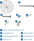 Chrome Corner Cabinet Lazy Susan Full Circle Turntable assembly parts including basket, steel tubes, stand, screws, and allen key.