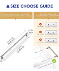 Size guide for 20 Pack Solid Chrome Cabinet Drawer Pulls with 13-1/2 Inch Total Length, showing measurements and installation tips.