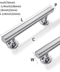 Polished Chrome Cabinet Pulls Set Of 2, 3 Inch Hole Center Square Handles For Kitchen Cabinets And Drawers, dimensions labeled