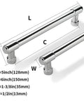 Solid Heavy Duty Jasper Cabinet Pulls Set 10 Pack Polished Chrome 5 Inch Center to Center dimension diagram