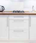 White kitchen cabinets with 20 Pack Solid Chrome Cabinet Drawer Pulls For Kitchen Cupboards, 13-1/2 Inch Total Length handles visible.