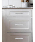 Polished Chrome Cabinet Pulls Set Of 2 on white kitchen drawers, 3 Inch Hole Center Square Handles, modern minimalist design