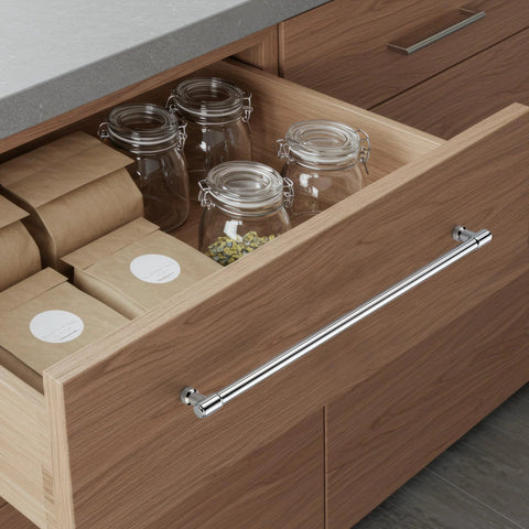 Installed 20 Pack Solid Chrome Cabinet Drawer Pulls For Kitchen Cupboards With 13-1/2 Inch Total Length on wooden drawer