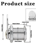 Side view of six durable zinc alloy cam lock with 3/4 inch threads detailing size dimensions for cabinets and drawers security.
