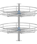Chrome Corner Lazy Susan for Upper Cabinets, full circle rotating rack replacement shelves shown with telescoping post