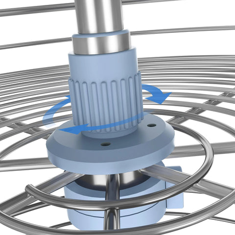 Close-up of chrome corner lazy susan rotating mechanism, full circle rack for upper cabinets over 23 inches, with telescoping post.