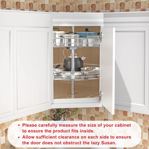 Installed Chrome Corner Lazy Susan for Upper Cabinets, full circle rotating rack replacement shelves fits cabinets over 23 inches.
