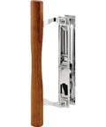Chrome Diecast Sliding Door Handle Set With Wood Pull For Acorn Doors, Non-Handed Right Or Left Sliding Patio Door Hardware