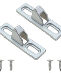 2 Pack Sliding Door Keeper and Lock Latch Set with Screws, Chrome Plated Zinc Alloy Hardware, laid flat with screws shown