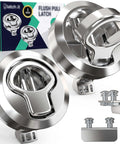 Durable chrome hatch latches, a 2 pack flush mount slam latch set for RVs and boats, with corrosion resistant metal shown.