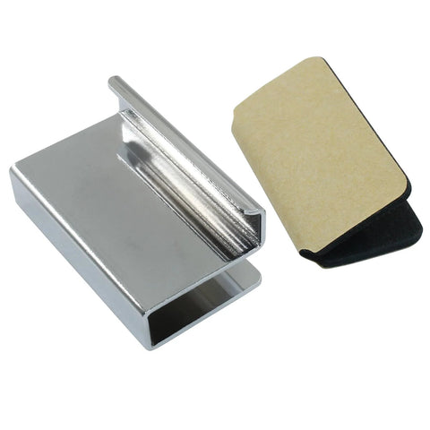 Set Of 6 Glass Finger Edge Pulls 1.6 Inch Steel Clip Handles For Cabinet Doors And Display Windows, Rectangular Chrome Finish