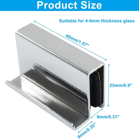 Set Of 6 Glass Finger Edge Pulls 1.6 Inch Steel Clip Handles For Cabinet Doors, Chrome Finish, shown with product dimensions