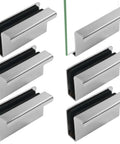 Set Of 6 Glass Finger Edge Pulls 1.6 Inch Steel Clip Handles For Cabinet Doors And Display Windows, Rectangular Chrome Finish