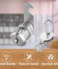 Three Pack Keyed Alike Cam Lock Set with 1-1/8 inch cylinders, chrome plated zinc alloy, shown with keys on a wooden surface.