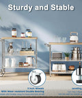 Heavy Duty Rolling Kitchen Cart With Wheels, 34 Inch L By 17.5 Inch W, 3 Tier Utility Cart With Wood Top, Workhorse NSF Certified Commercial Chrome Serving Cart With Handle And Shelf Liner, Ideal For Kitchen Prep, Catering, And Mobile Storage