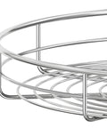 Close-up of chrome corner lazy susan for upper cabinets, full circle rotating rack for cabinets over 23 inches.