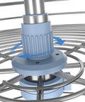 Close-up of Chrome Corner Cabinet Lazy Susan Full Circle Turntable with telescoping post for 36 inch base cabinet.