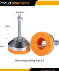 Rock Solid Heavy Duty Adjustable Leveling Feet 4 Pack with M8 Thread D60xM8x50 and anti-slip pads for stable support