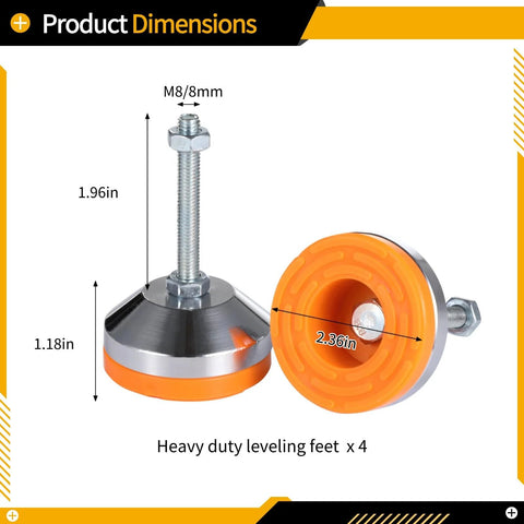 Rock Solid Heavy Duty Adjustable Leveling Feet 4 Pack with M8 Thread D60xM8x50 and anti-slip pads for stable support