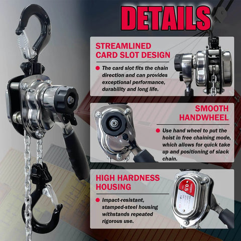 Half Ton Chrome Mini Lever Block Come Along Hoist 1100 Lbs 10 Ft Chain G80 Steel Chain With Swivel Hook For Building details