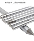 Various types of metal rods showcasing customization options with different end designs and threading, aligned in a fan layout.