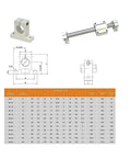 Dimensions and specifications for 16mm Chrome Linear Rod Kit Pro Grade 500mm Long With SCS16UU Block Bearings And SK16 Aluminum Rail Clamps.