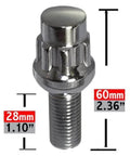 Wheel Accessories Parts 4 Locks + Key M14 x 1.5 14 x 1.5 Thread Acorn Seat Lug Bolt Lock Chrome Finish, 28mm Shank Length