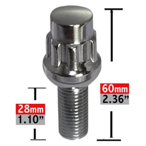 Wheel Accessories Parts 4 Locks + Key M14 x 1.5 14 x 1.5 Thread Acorn Seat Lug Bolt Lock Chrome Finish, 28mm Shank Length
