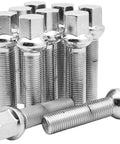 10 Pc 12x1.5 Ball Chrome Lug Bolts 55mm Shank Extended Length 17mm Hex, front view, arranged in a group, fits Mercedes Benz