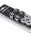 Magic 8 Ball Chrome Plated License Plate Screw Cap Covers Set Of 4 in packaging, shiny chrome finish, UV-resistant, screws protectors