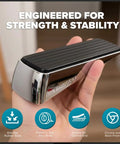Hand holding Heavy Duty Door Stopper Wedge Set Chrome Metal Non Slip Rubber Door Stops for Heavy Doors Works on Wood Tile Carpet