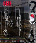 Half Ton Chrome Mini Lever Block Come Along Hoist 1100 Lbs 10 Ft Chain G80 Steel Chain With Swivel Hook, size and specifications