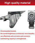Close-up of chrome-plated bracket from 8 piece 4 inch heavy duty locking swivel casters with brakes for carts and workbenches.
