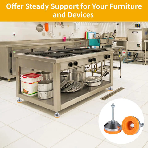 Rock Solid Heavy Duty Adjustable Leveling Feet with base for workbenches, machines in kitchen, visible installation, anti-slip pads