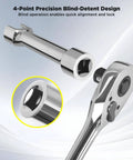 Durable 1/2 in drive impact socket with a 5 in extension for deep strut channels shown with ratchet handle.