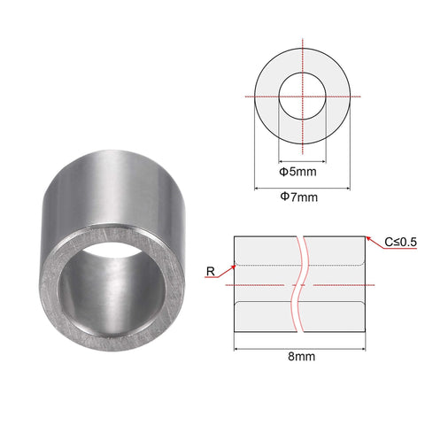 Chrome Steel Oilless Sleeve Bearings 5mm By 7mm By 8mm Bushing 2 Pieces with technical schematic showing dimensions.
