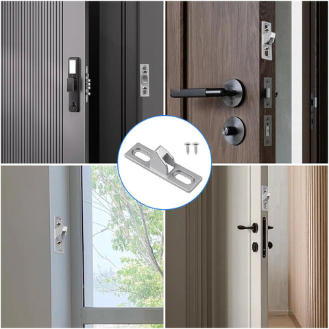 Chrome Plated Sliding Glass Door Keeper Set With Mounting Screws Adjustable Vertical Screw Slots And Latch Hardware for patio doors.