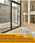 4 Piece Sliding Door Keeper Locks Set With Mounting Screws For Glass Patio Doors And Gates, chrome latches displayed.