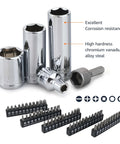 Mechanic's Socket Tool Set With Case, SAE and Metric Sizes, 201-Piece showing chrome-vanadium sockets and bits