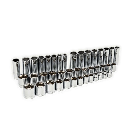 Chrome sockets from 180 Piece Professional Tool Set in Tool Storage Case - CTK180 arranged in rows