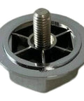 Close-up of a chrome bolt from the Fuel Off-Road 5150-16R Chrome Spoke Bolt 20 & 22 D531 Hostage Wheel Set of 4, showing detailed grooves.