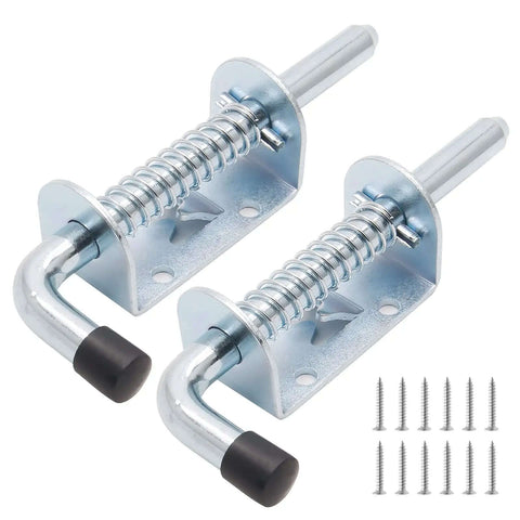 2 Pack 5 Inch Spring Loaded Gate Latch Pin Heavy Duty Barrel Bolt Spring Latch For Cabinets Sheds Trailers Equipment Chrome Finish
