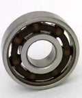 Chrome Steel 608 Miniature Open Ball bearing - 8x22x7mm side view showcasing its chrome finish and nylon cage.