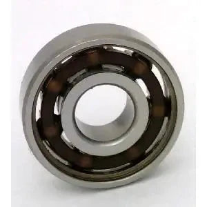 Chrome Steel 608 Miniature Open Ball bearing - 8x22x7mm side view showcasing its chrome finish and nylon cage.