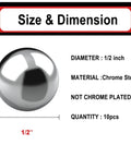 10 Pack 1/2 Inch Precision Chrome Steel Ball Bearings G25 AISI 52100 Hardened Built To Last For Heavy Duty Industrial Use Replacement