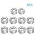 Deep groove ball bearing 1/8 ID, 3/8 OD, 5/32 thick, shielded chrome steel, 10 pack, arranged on white background for industrial use.