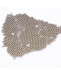 One Eighth Inch Chrome Steel Bearing Balls Set Of 100 shown in a scattered pile, highlighting their spherical shape and metallic finish.