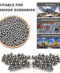 Basket with 100 pieces chrome steel bearing balls approximately 13mm diameter half inch precision grade hardened chromium steel for bearings and ball bearings spares kit pro grade for precision machinery and DIY projects with smooth finish, images showing ball bearing, mechanical equipment, and construction machinery