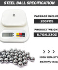 200 Pieces Half Inch Chrome Steel Bearing Balls Precision Hardened Chromium Steel Balls Kit shown with scale and weight details