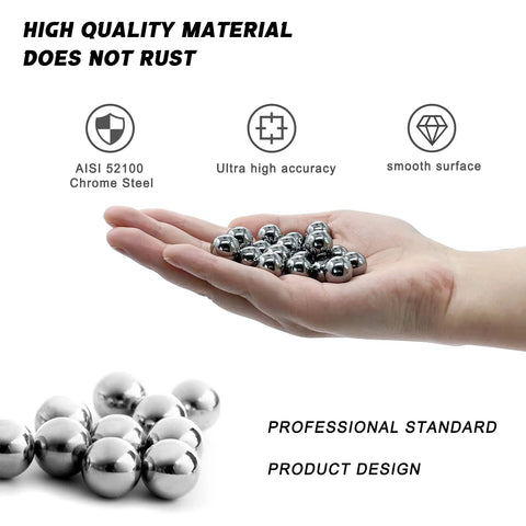 Hand holding 200 Pieces Half Inch Chrome Steel Bearing Balls Precision Hardened Chromium Steel Balls Kit for ball bearings.